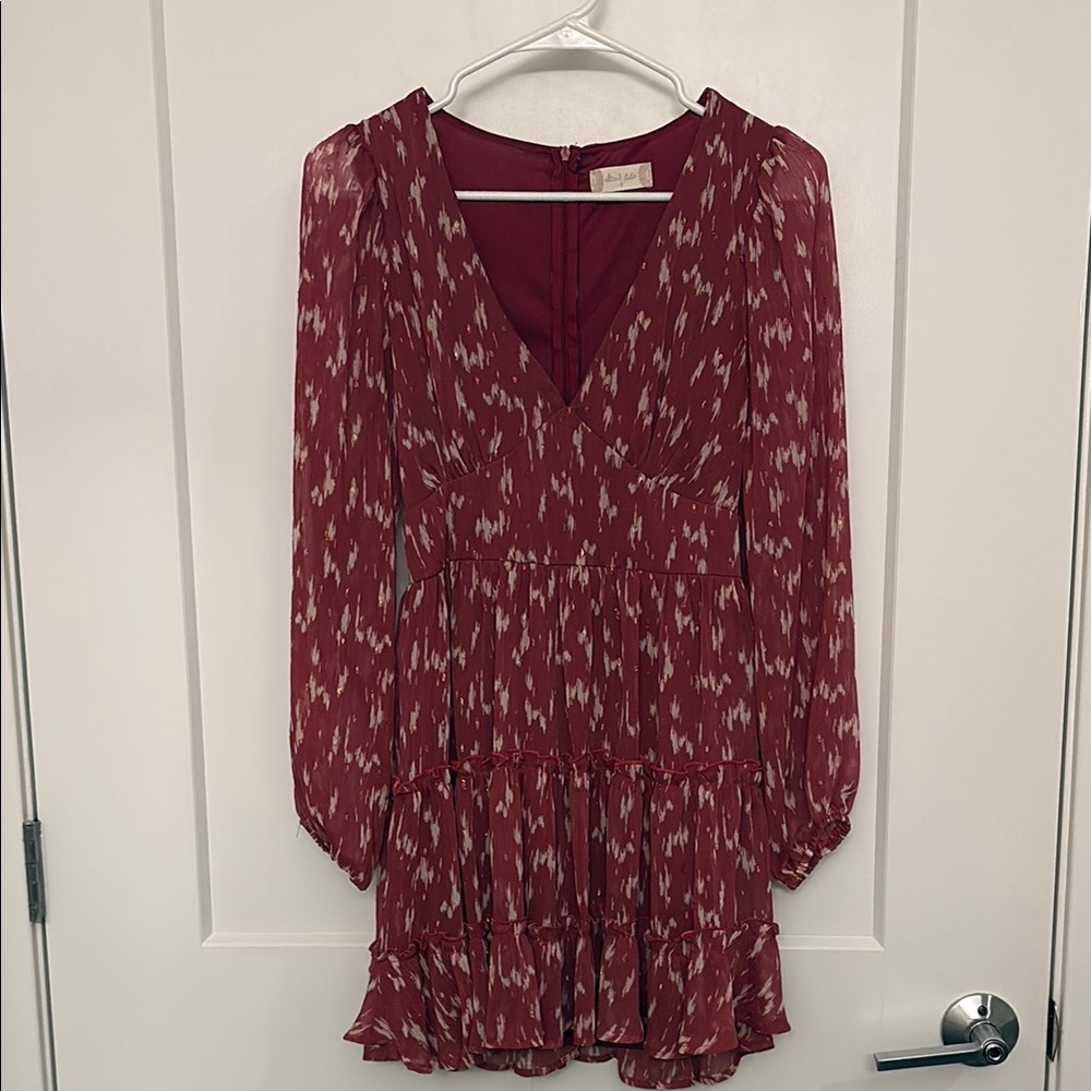 Red Patterned Long Sleeve Dress